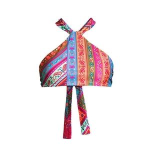 Farm Rio NWT Colorful Bandana Halter Bikini Top Size Small